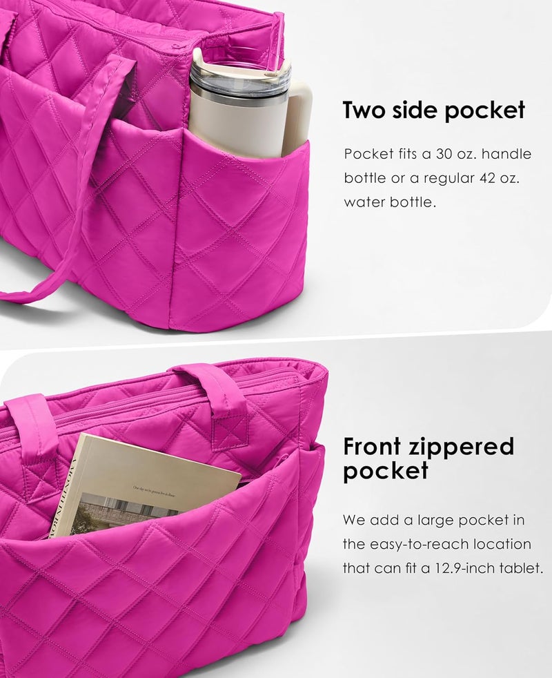 Uselike Tote Bag for Women, Lightweight Puffer Tote Work Bags with Compartments for Travel, Quilted Shoulder Bag with Zipper - Image 3